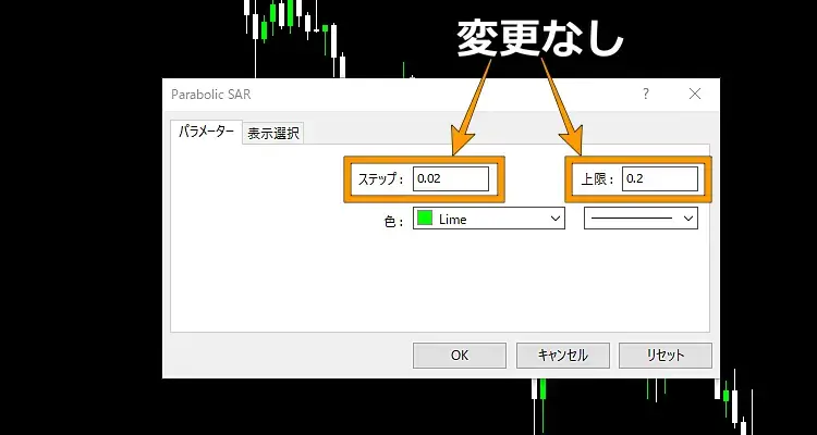 パラボリックSAR設定